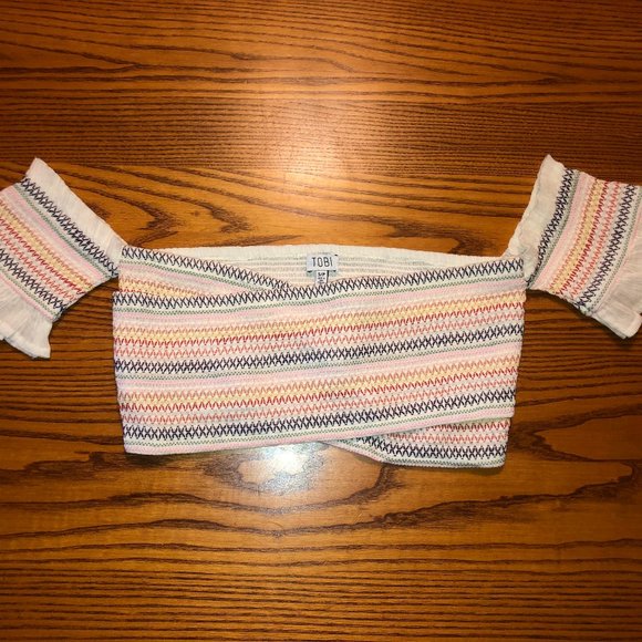Tobi Colorful Stripes Ruched Strapless Crop Top - Picture 1 of 1